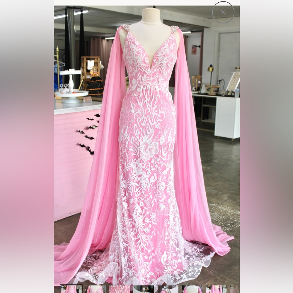 Johnathan Kayne Elegant Pink and White Long Sleeve Dress